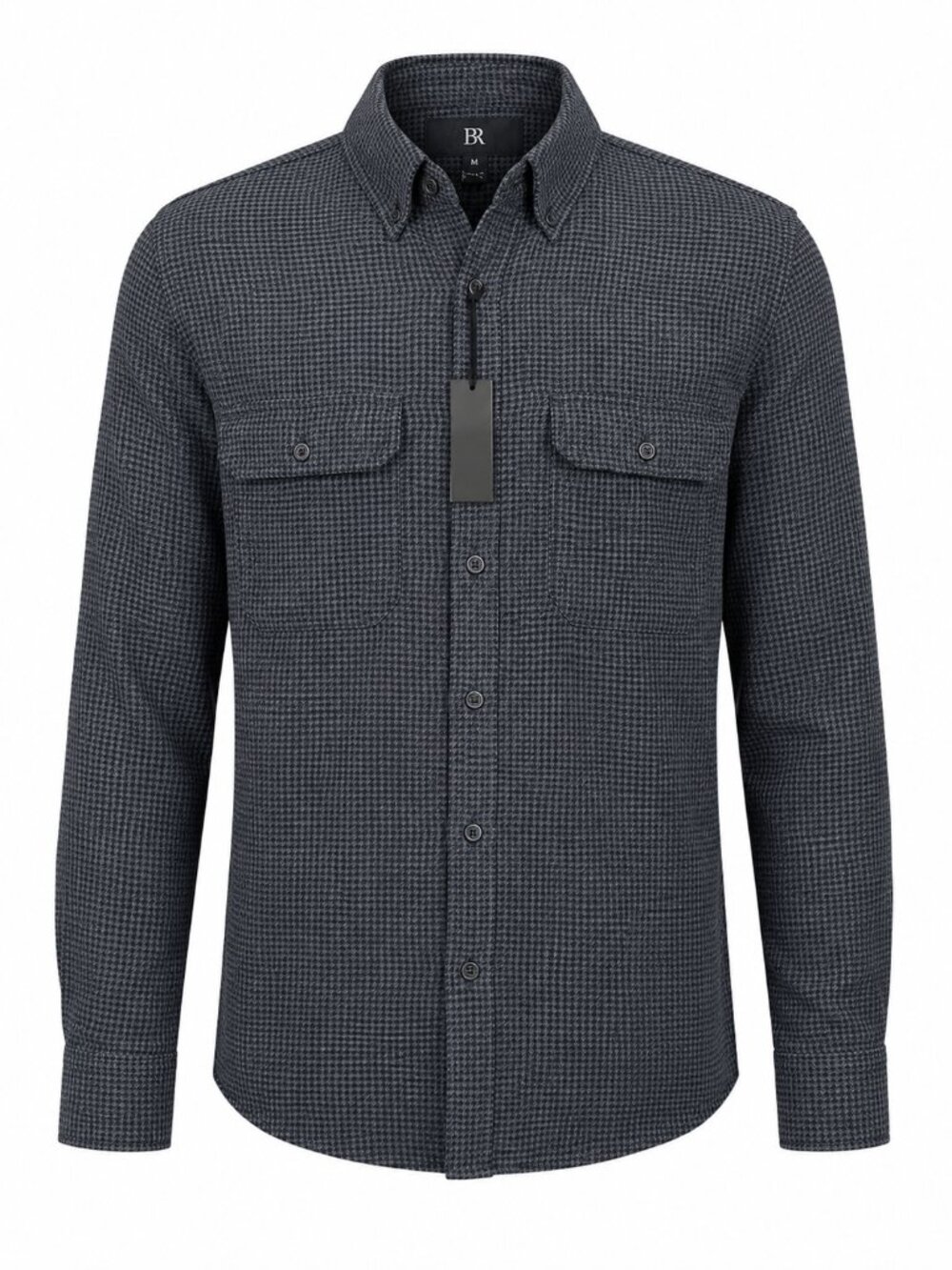 BR Organic Cotton Flannel Shirt Mens Medium Gray Houndstooth Button Front NWT